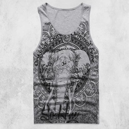 Vintage Elephant Print Men Summer Bodybuilding Vest Loose Sleeveless Tank Top