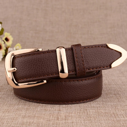 Fashion Women Leather Belts High Quality Gold Buckle Best Matching Dress Jeans Belts for Lady LB2146