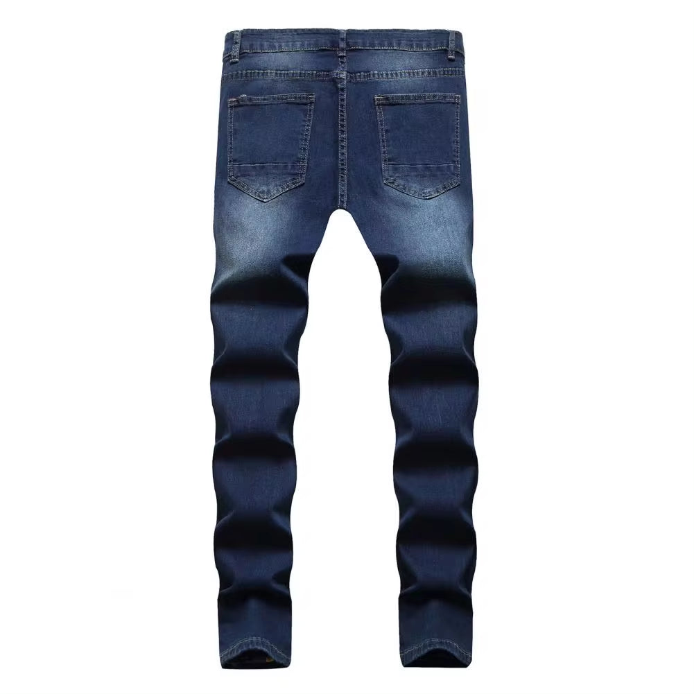 Men Straight Fit Jeans Retro Style Men Jeans Stylish Men'S Ripped Jeans Slim Fit Breathable Fabric Hop Streetwear Mid Waist