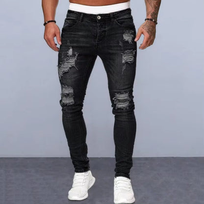 Men Straight Fit Jeans Retro Style Men Jeans Stylish Men'S Ripped Jeans Slim Fit Breathable Fabric Hop Streetwear Mid Waist