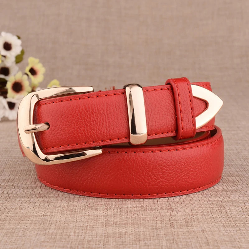 Fashion Women Leather Belts High Quality Gold Buckle Best Matching Dress Jeans Belts for Lady LB2146