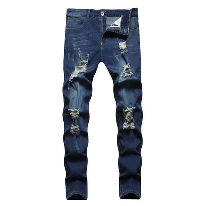 Men Straight Fit Jeans Retro Style Men Jeans Stylish Men'S Ripped Jeans Slim Fit Breathable Fabric Hop Streetwear Mid Waist