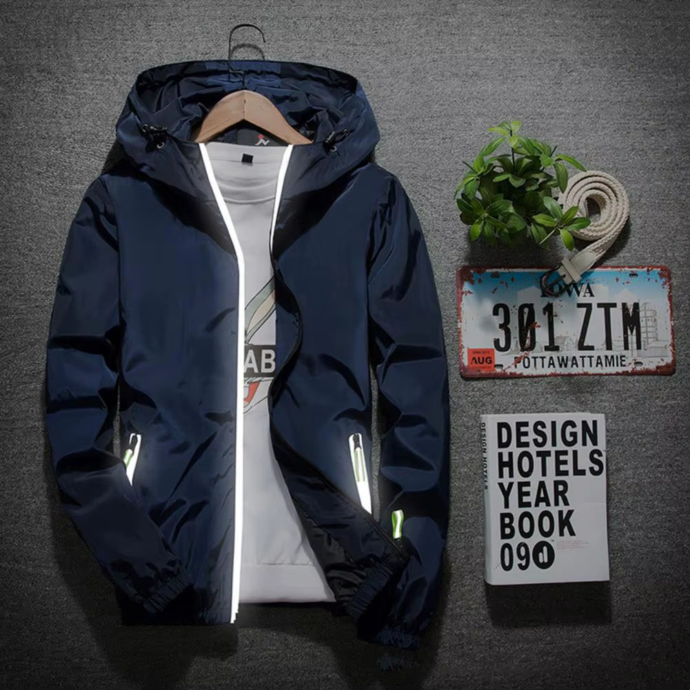 Men Windbreaker Solid Color Sporty Streetwear Zipper Quick Dry Jacket Men Coat for Daily Wear