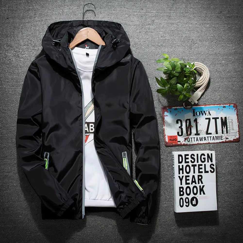 Men Windbreaker Solid Color Sporty Streetwear Zipper Quick Dry Jacket Men Coat for Daily Wear