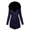 Women Winter Long Sleeve Faux Fur Hood Mid-Length Warm Coat Parka Snow Outerwear