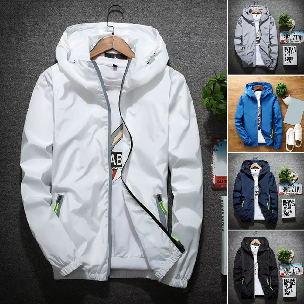 Men Windbreaker Solid Color Sporty Streetwear Zipper Quick Dry Jacket Men Coat for Daily Wear