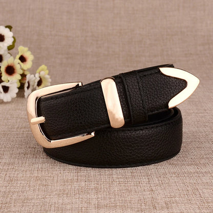 Fashion Women Leather Belts High Quality Gold Buckle Best Matching Dress Jeans Belts for Lady LB2146