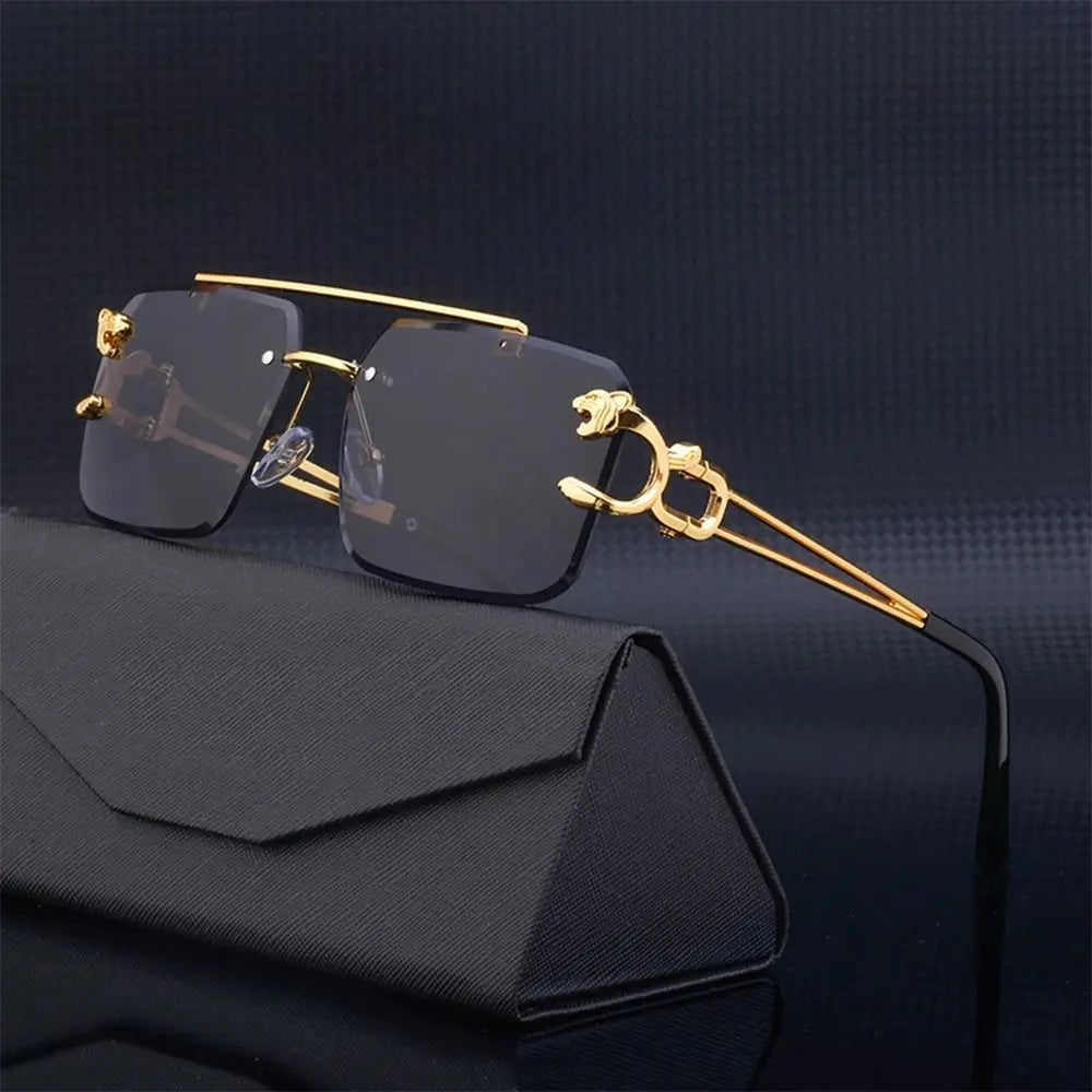 Fashion Retro Cheetah Decoration Sunglasses for Women Men Metal Steampunk Sun Glasses Summer UV400 Shades Trendy Rimless Eyewear